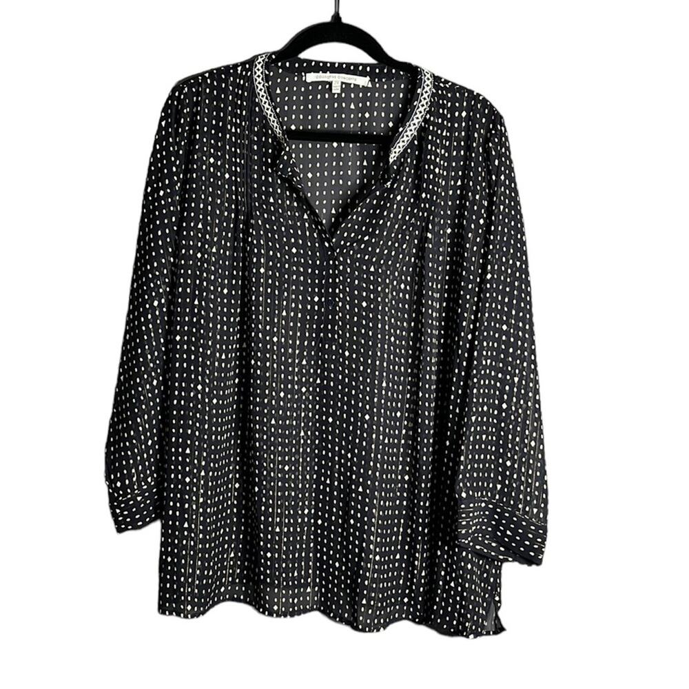 Collective Concepts Navy Blue Sheer Polka Dot Blouse 2X